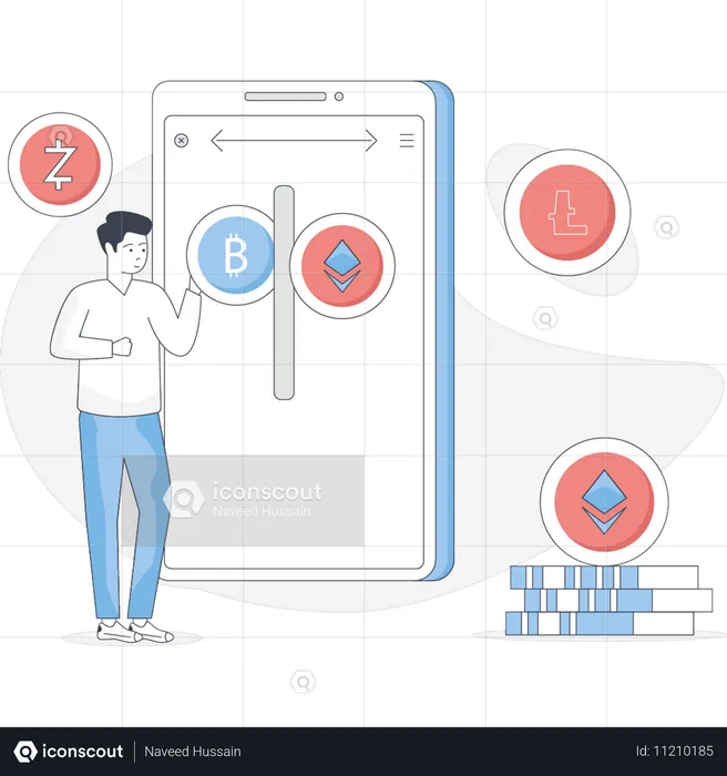 Boy is showing crypto conversion  Illustration