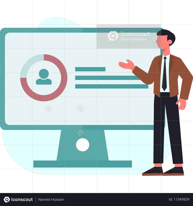 Boy is showing customer data collection  Illustration