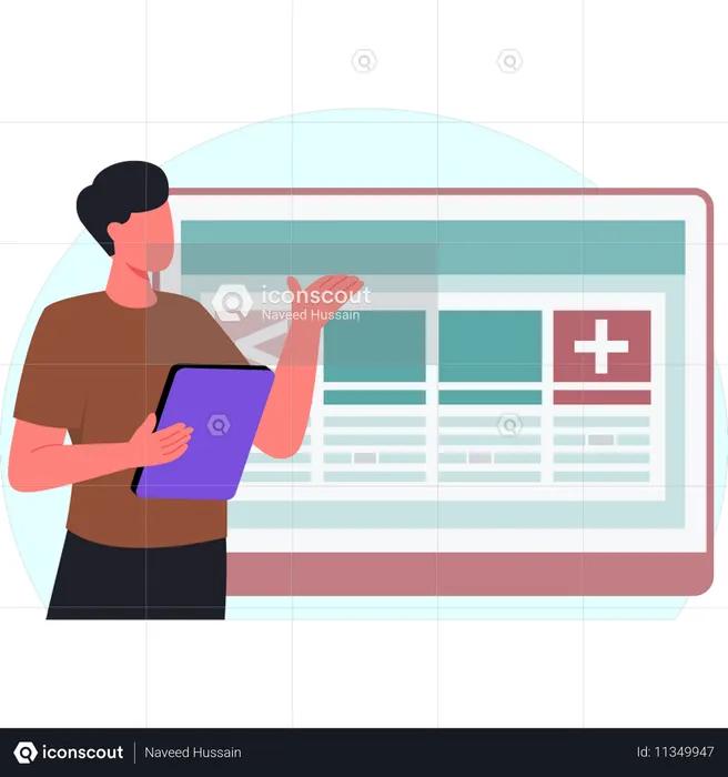 Boy is showing customer poll  Illustration