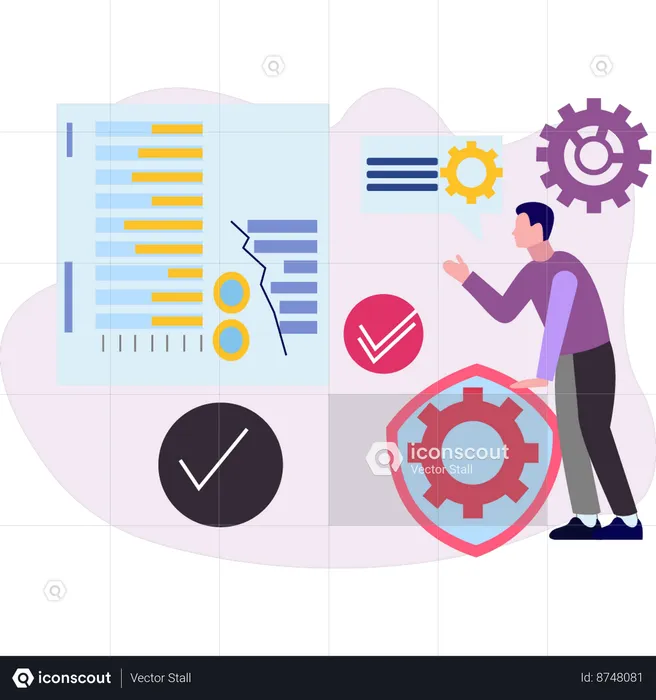 Boy is showing different bar graphs  Illustration