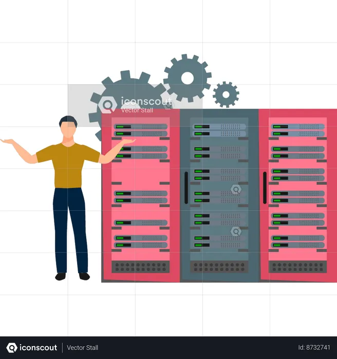 Boy is showing different database servers  Illustration