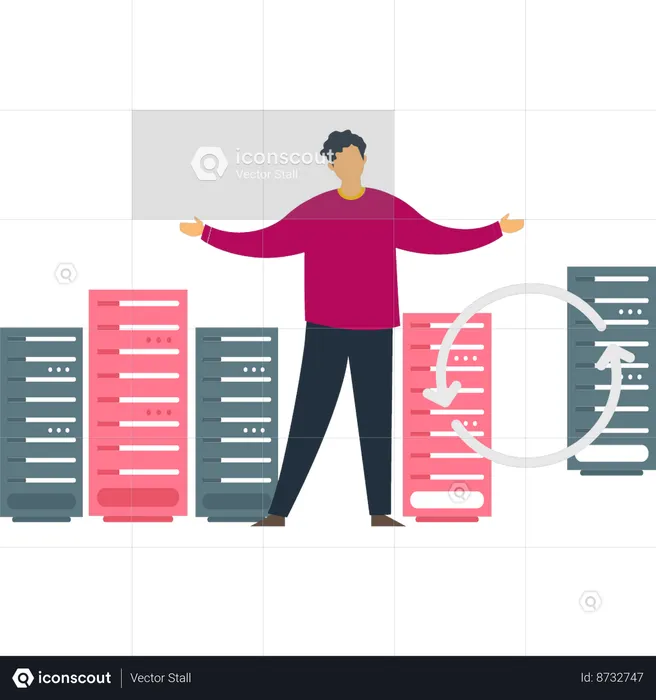 Boy is showing different database servers  Illustration