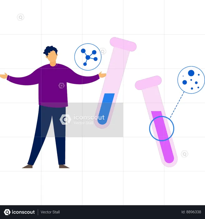 Boy is showing different test tubes  Illustration