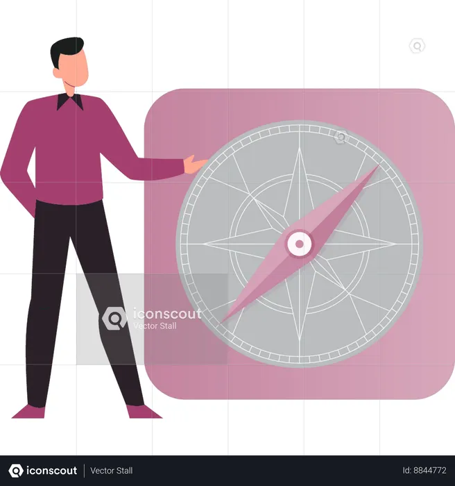 Boy is showing direction on compass  Illustration