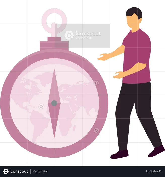 Boy is showing global compass  Illustration