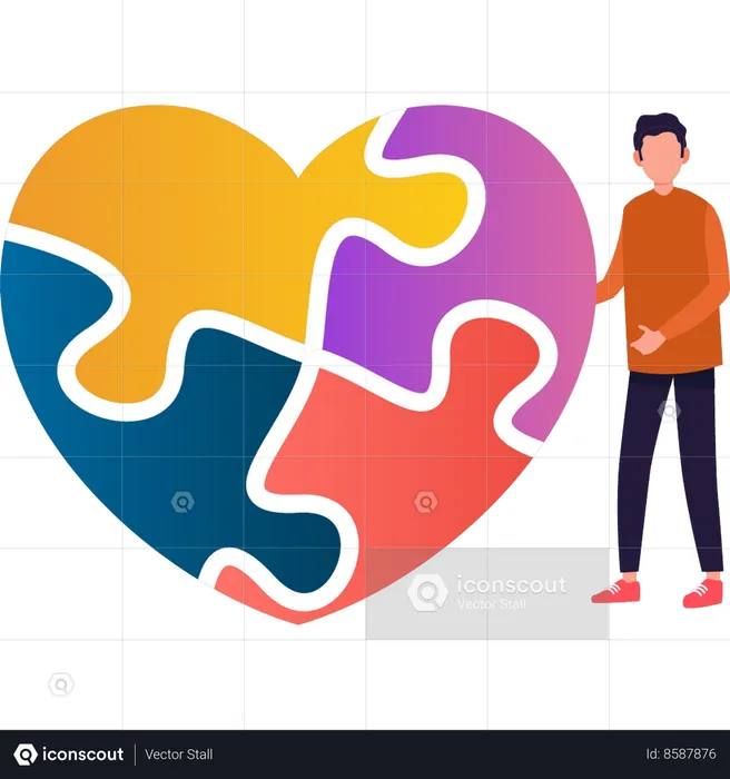 Boy is showing heart shaped puzzle  Illustration
