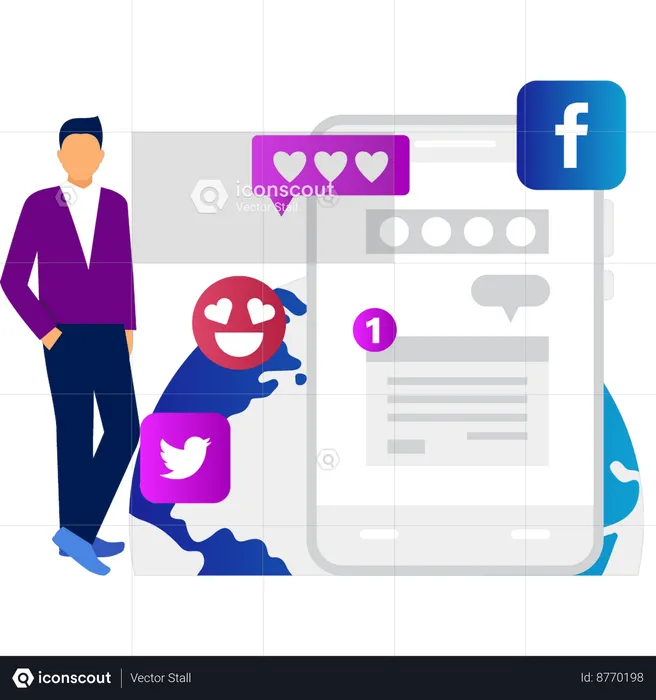 Boy is showing likes on Facebook  Illustration