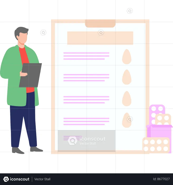 Boy is showing medical pills list  Illustration