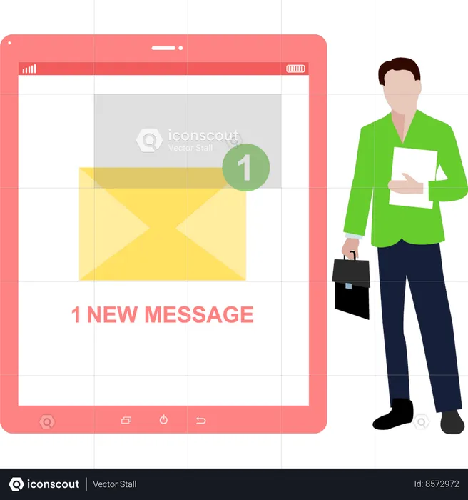Boy is showing new message notification  Illustration