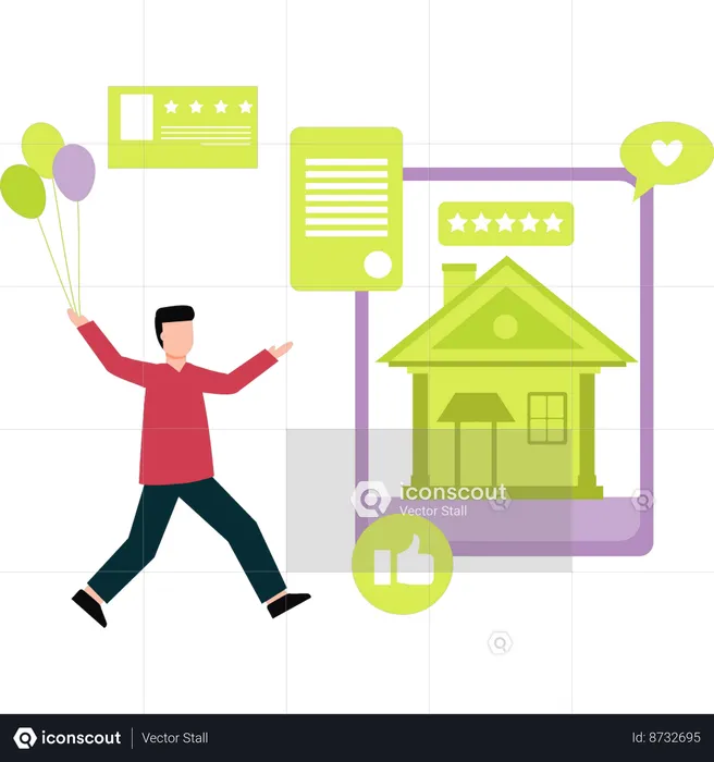 Boy is showing online house booking  Illustration