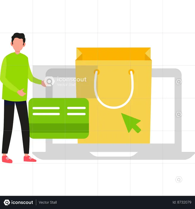 Boy is showing online shopping  Illustration