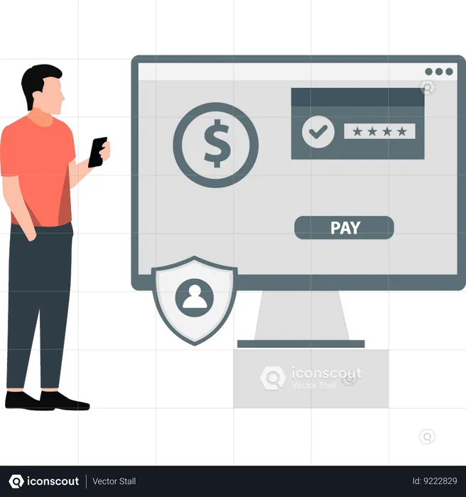 Boy is showing payment gateway on monitor  Illustration