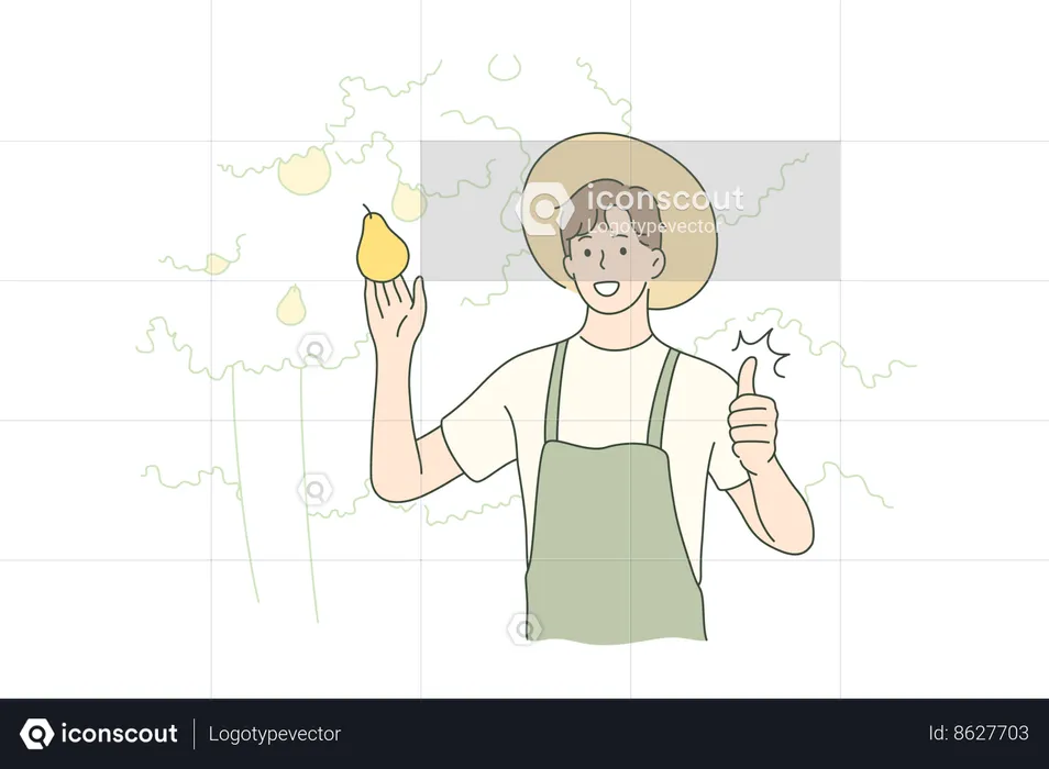 Boy is showing pear fruit  Illustration