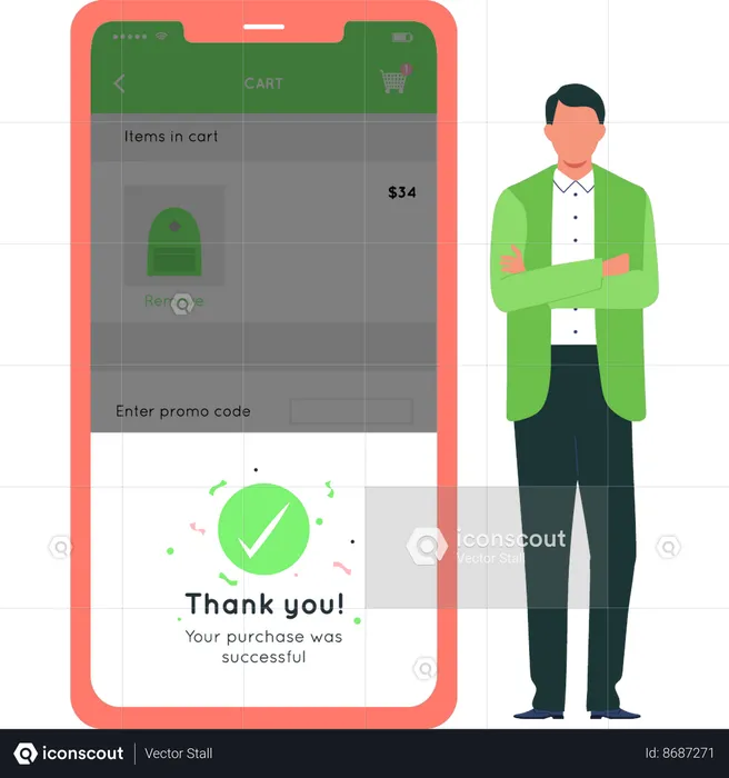 Boy is showing thank you popup on mobile  Illustration