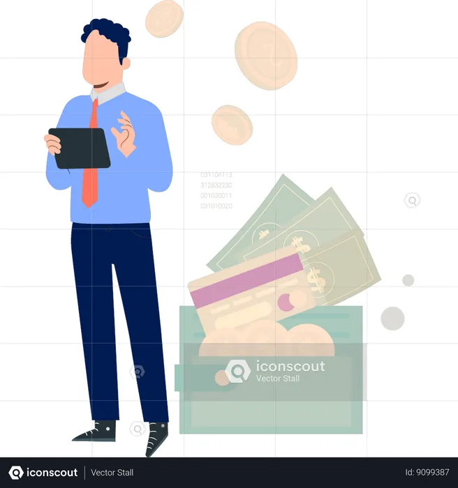 Boy is showing the cash in wallet  Illustration