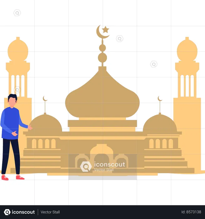 Boy is showing the famous mosque  Illustration