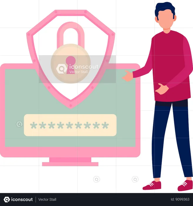 Boy is showing the lock on the screen  Illustration