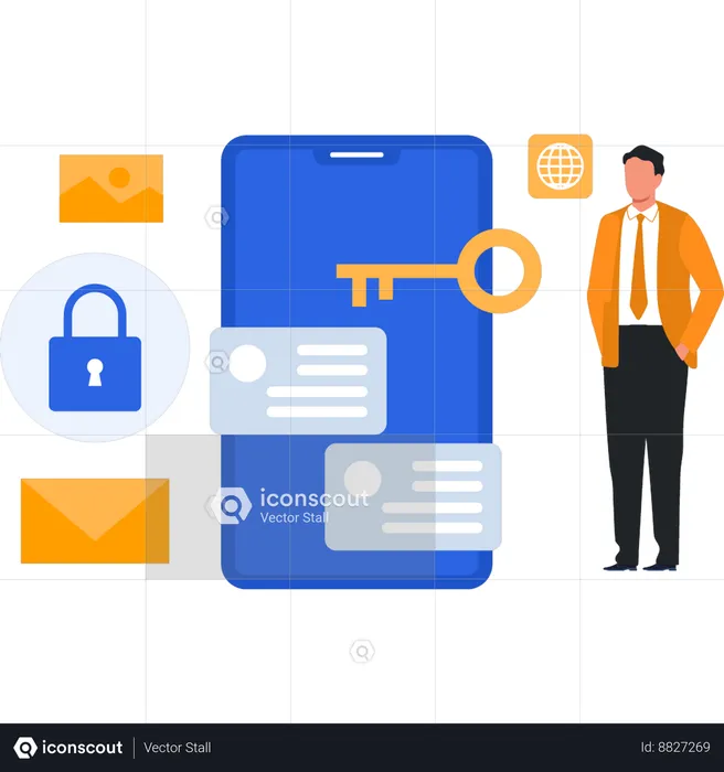 Boy is showing the mobile security  Illustration