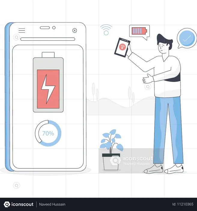 Boy is showing wireless mobile charging  Illustration