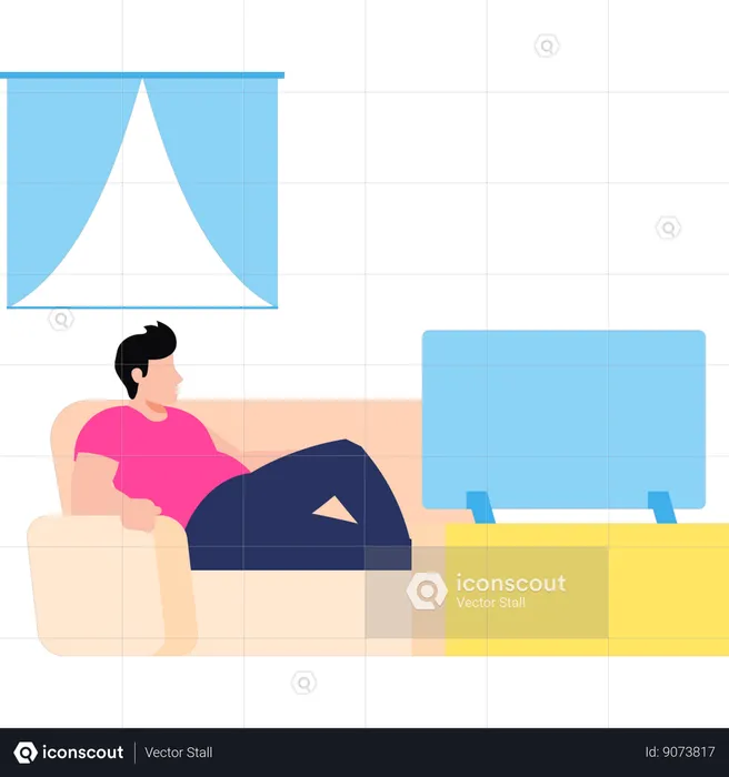 Boy is sitting at home watching TV  Illustration