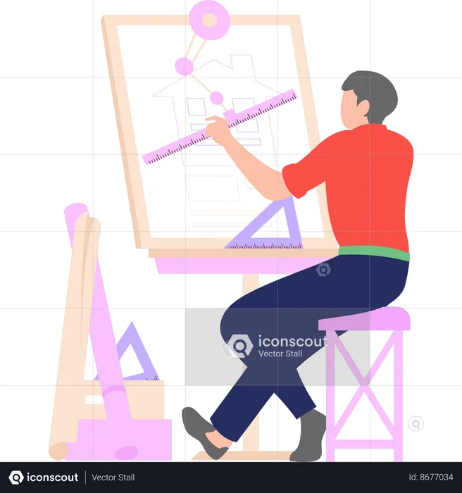 Boy is sketching a house  Illustration