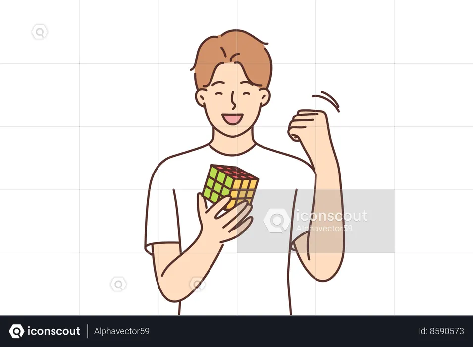 Boy is solving rubik cube  Illustration
