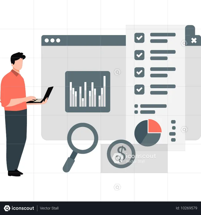 Boy is standing and showing growth chart  Illustration