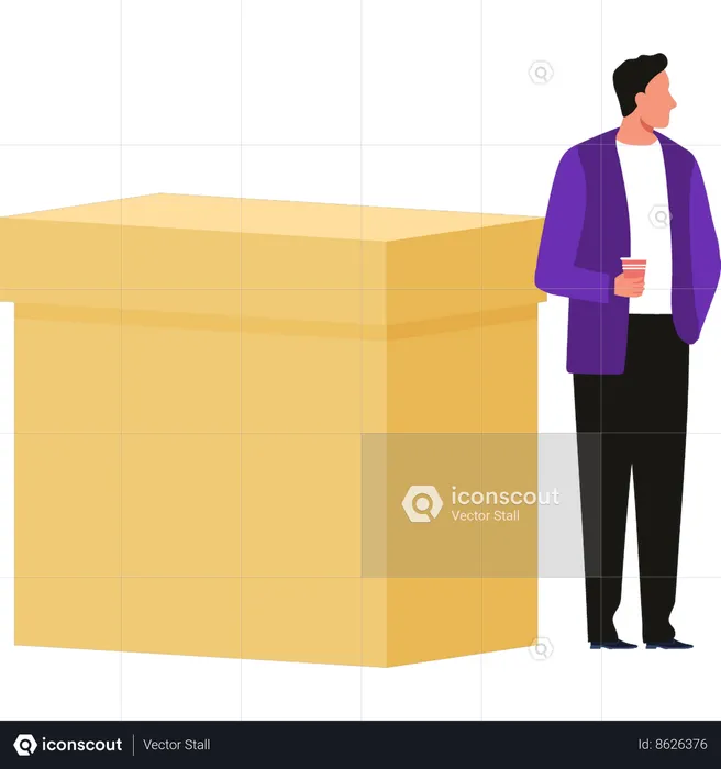 Boy is standing by the box  Illustration