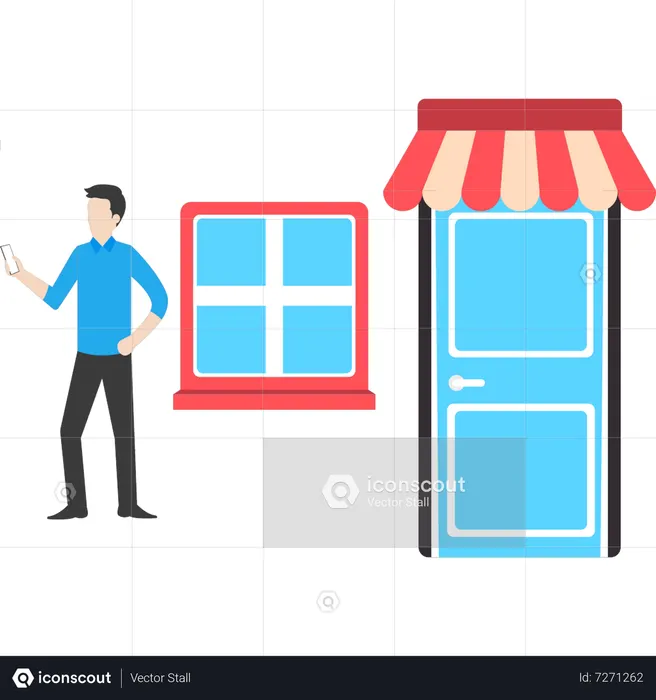 Best Boy is standing by the shop Illustration download in PNG & Vector format