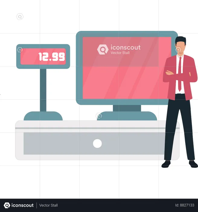 Boy is standing in front of the monitor  Illustration