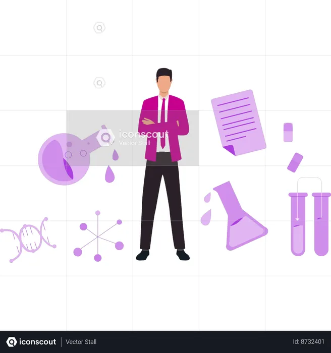 Boy is standing in the lab  Illustration