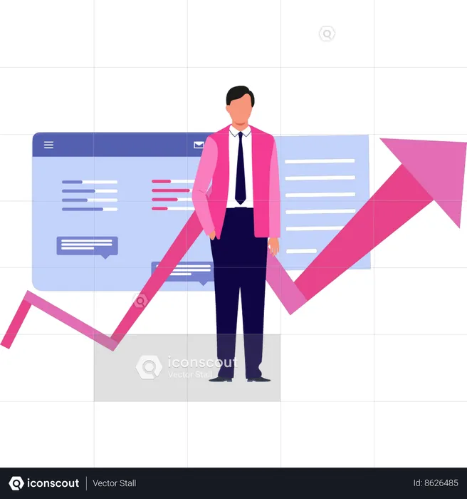 Boy is standing near business chart  Illustration