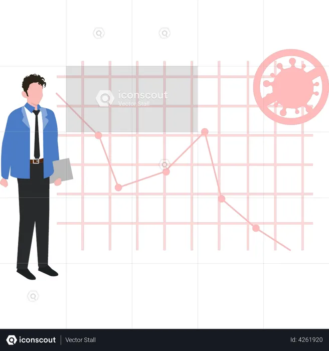 Boy is standing near covid graph  Illustration