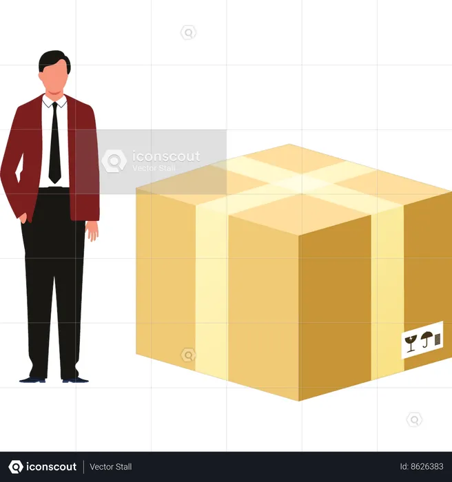 Boy is standing near delivery box  Illustration