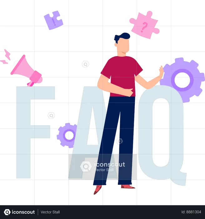 Boy is standing near faq  Illustration