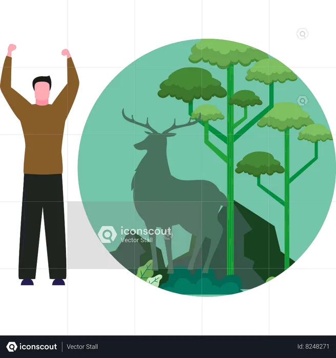 Boy is standing near forest  Illustration