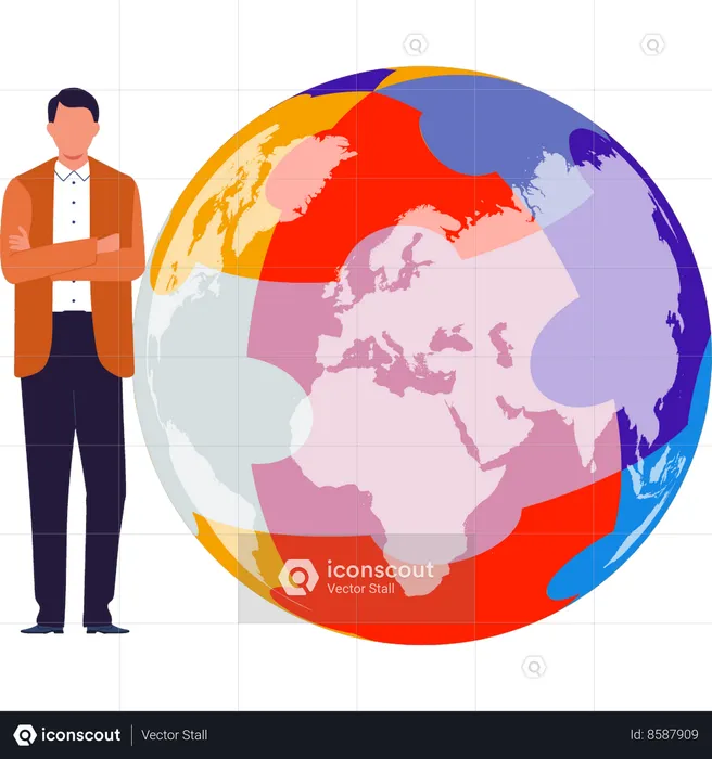 Boy is standing near globe to solve autism problems  Illustration