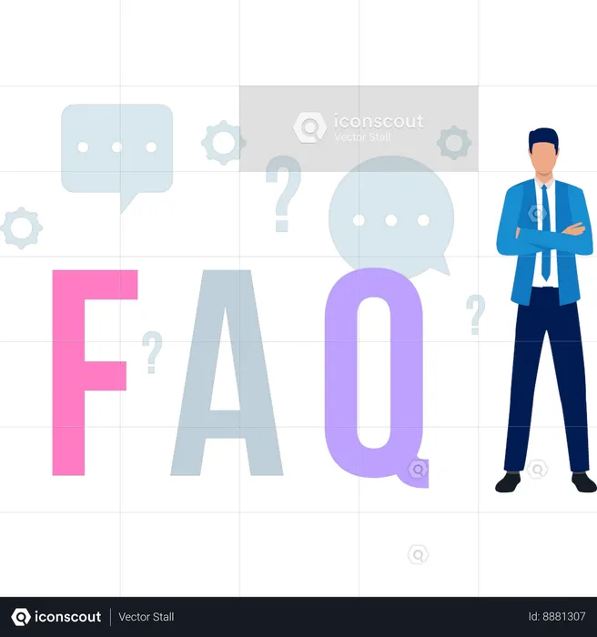 Boy is standing near the FAQ  Illustration