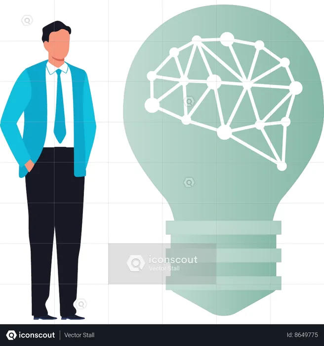 Boy is standing next to the bulb  Illustration