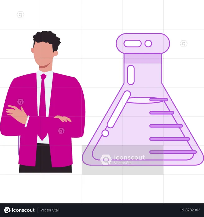 Boy is standing next to the flask  Illustration