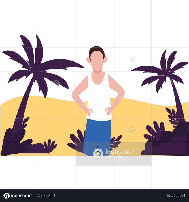 Boy is standing on the beach  Illustration