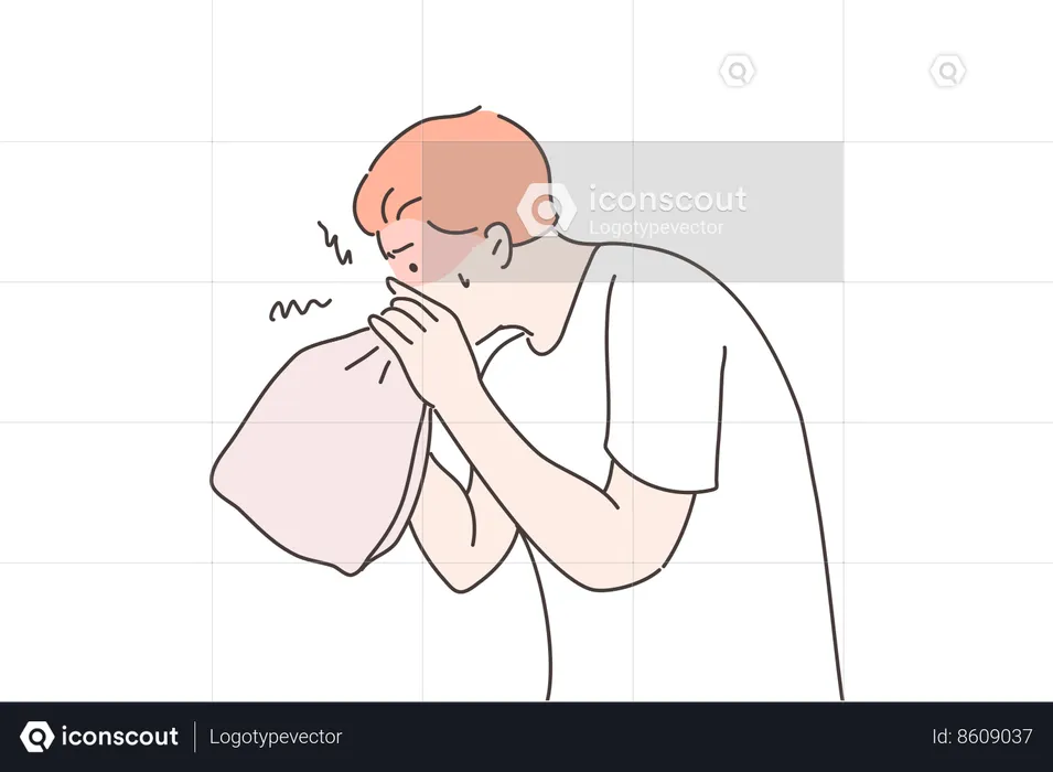 Boy is suffering from cough and cold  Illustration