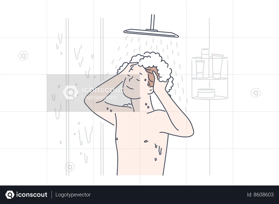 Boy is taking shower  Illustration