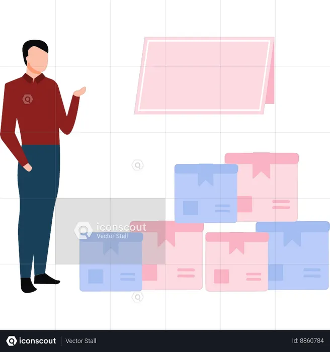 Boy is talking about the parcel box  Illustration