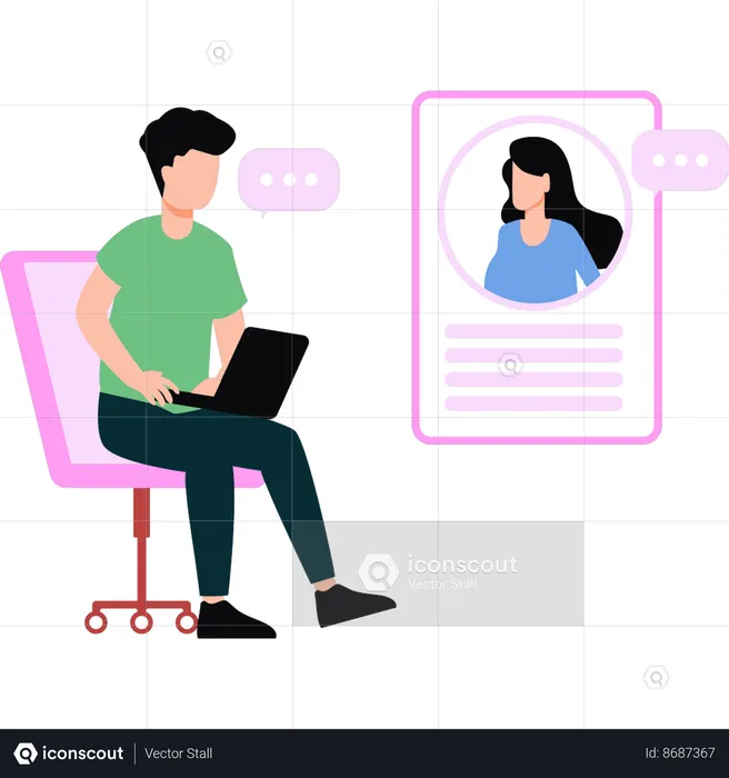 Boy is talking online on laptop  Illustration
