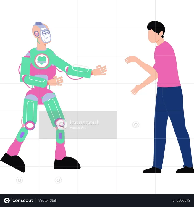 Boy is talking to the humanoid robot  Illustration