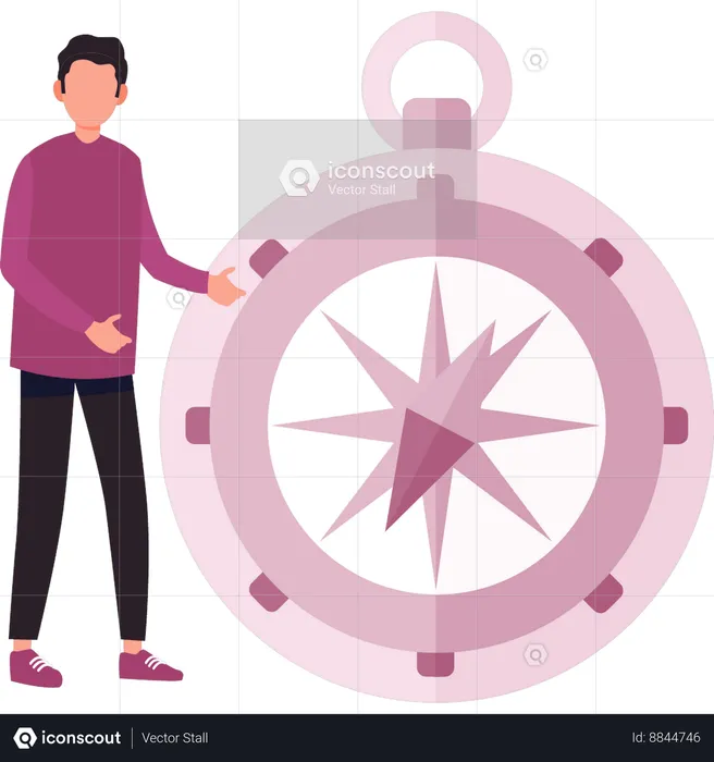 Boy is telling about direction of compass  Illustration