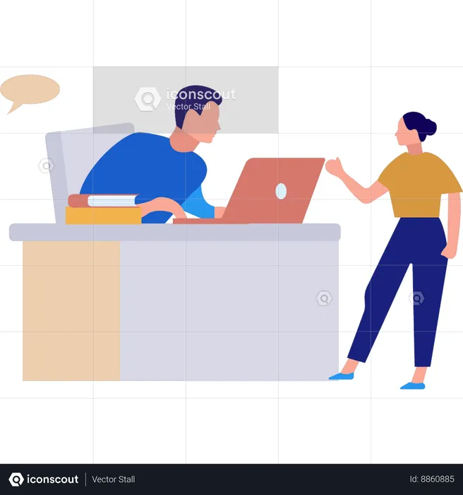 Boy is telling girl about business management  Illustration