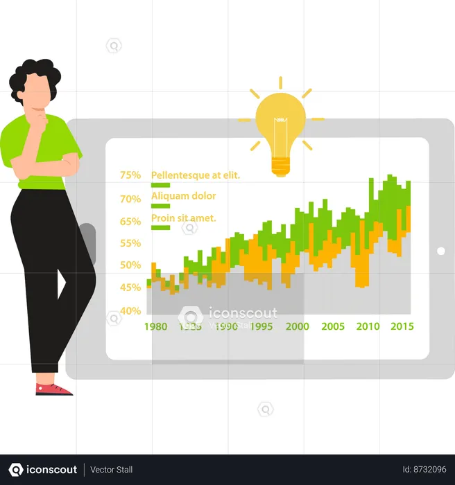 Boy is thinking about chart graph  Illustration