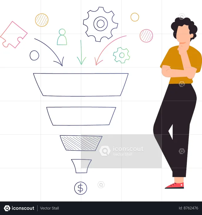 Boy is thinking about filtering through funnel  Illustration